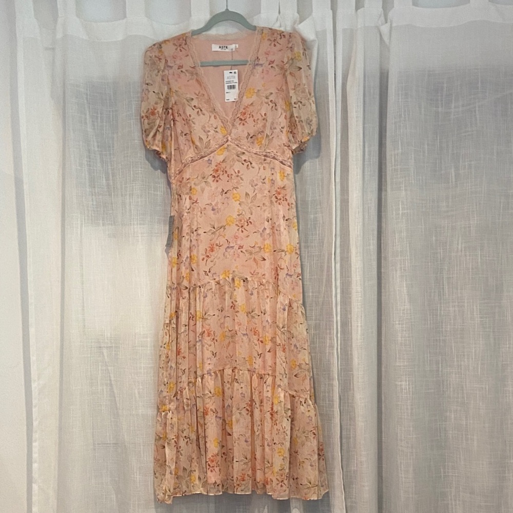 Astr Blush/Pink Floral Midi Dress with Yellow Accents